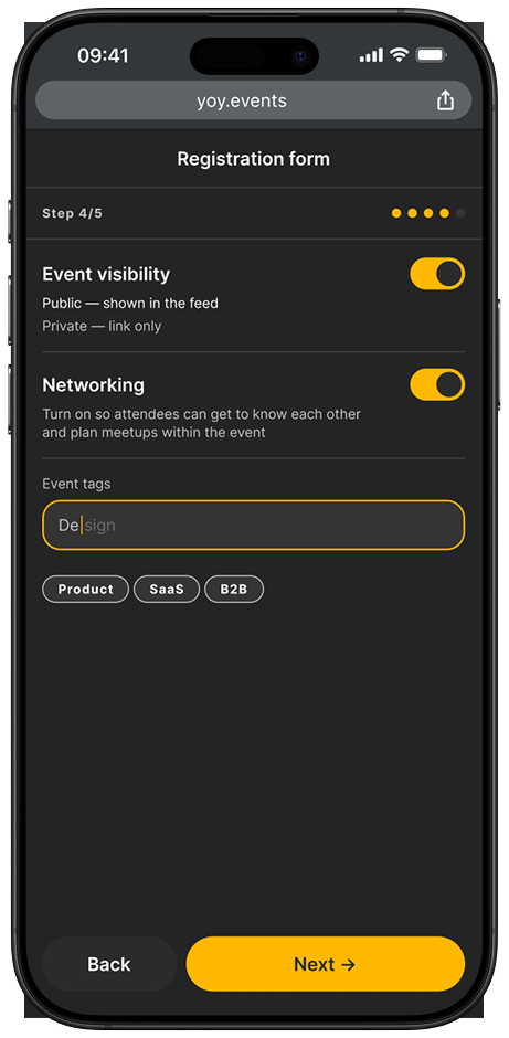 Networking tag entry during event setup