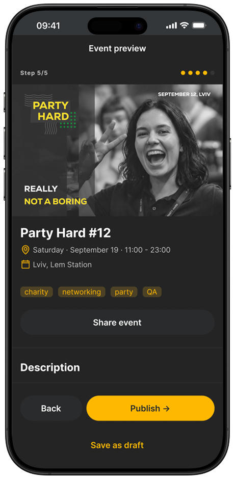 Event preview screen