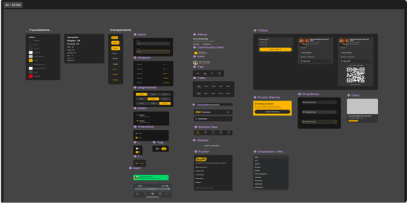 YOY! Events UI Kit overview: components, tokens, and states